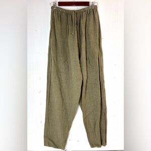 a la mode M/L Linen Straight Leg Pull-On Loose-Fit Pants in Olive